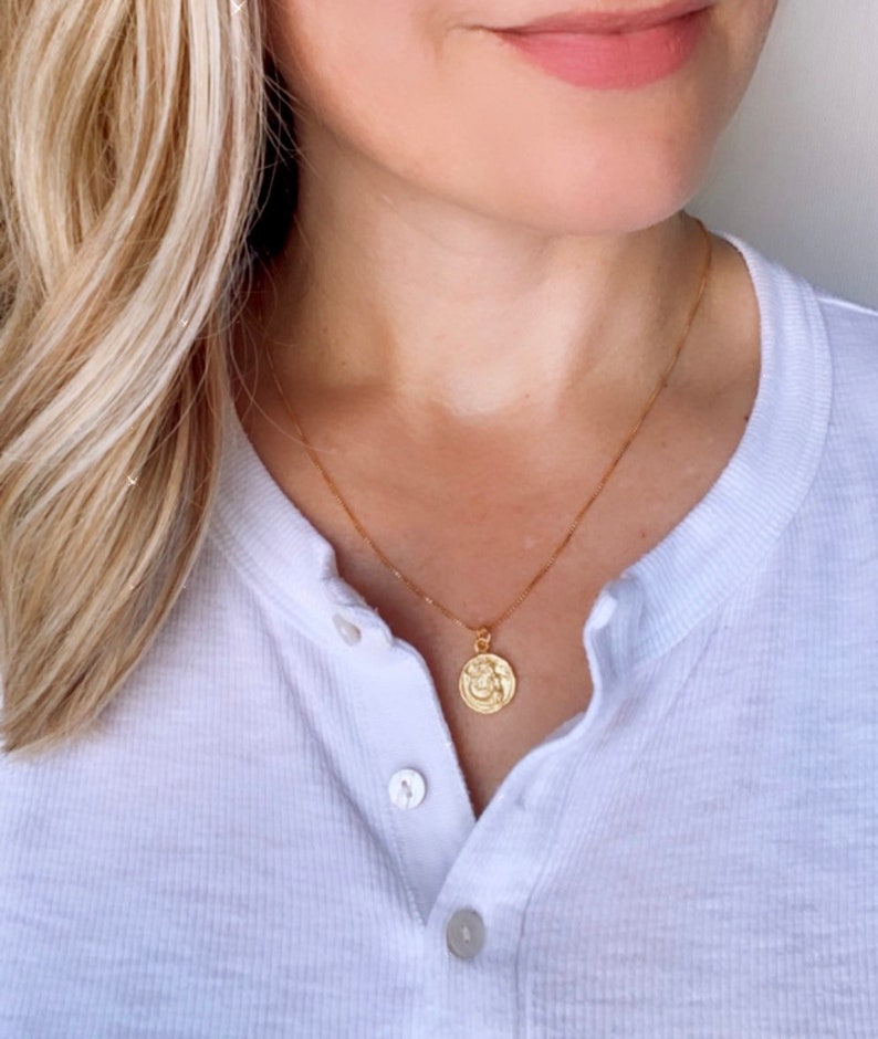 Dainty Mermaid Necklace Gold Mermaid Pendant Necklace Gold Filled Box Chain Mermaid Medallion Goddess Necklace Beachy Jewelry Layering Chain