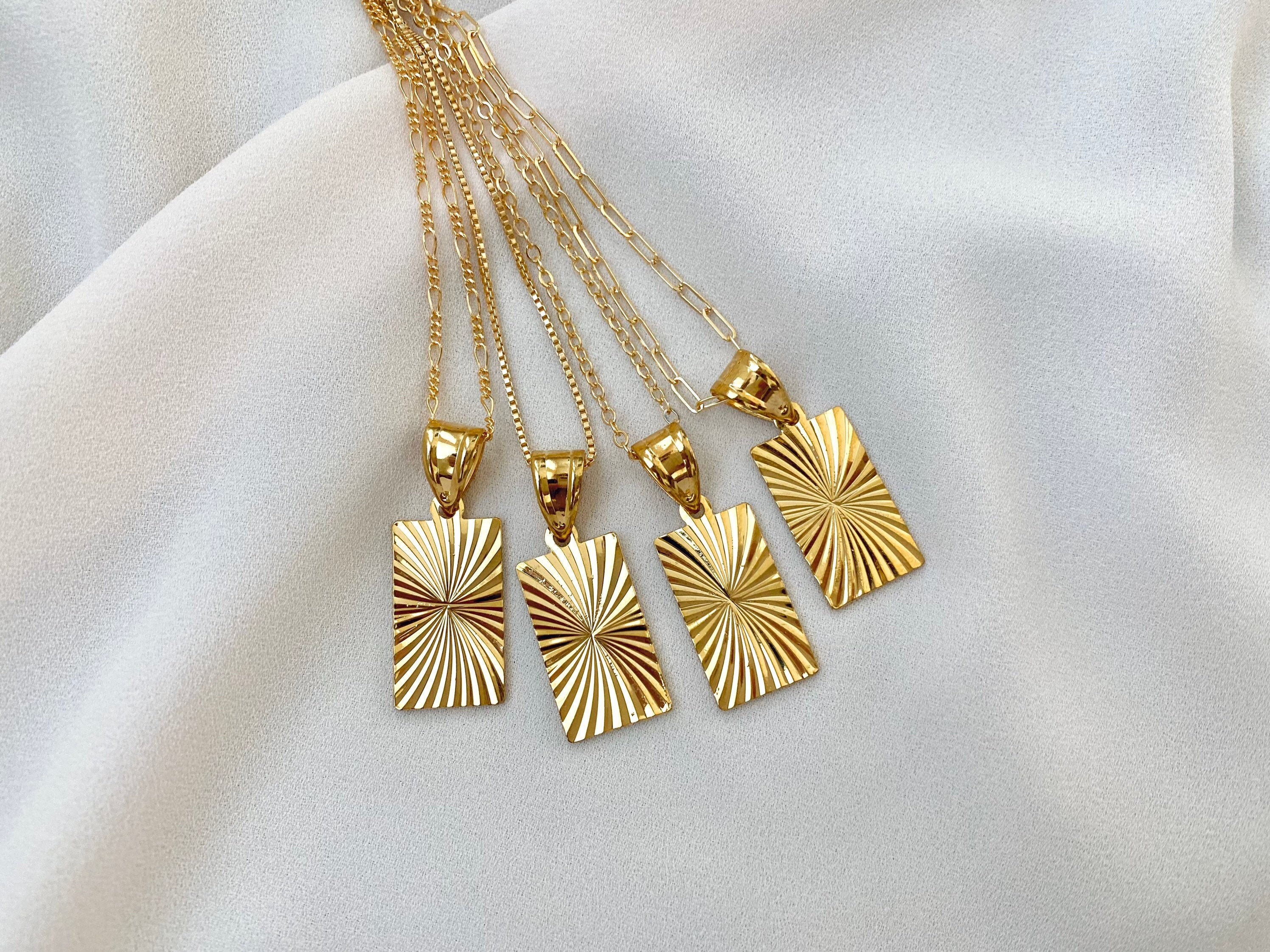 Gold Medallion Necklace 14k Gold Filled Rectangle Pendant Gold Etsy