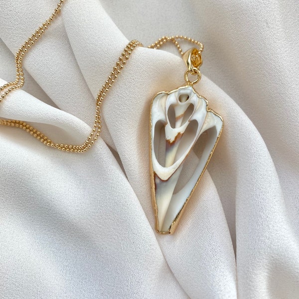 Real Shell Necklace Conch Shell Necklace Seashell Necklace Seashell Slice Pendant Sliced Shell 14k Gold Filled Necklace Gold Ball Chain