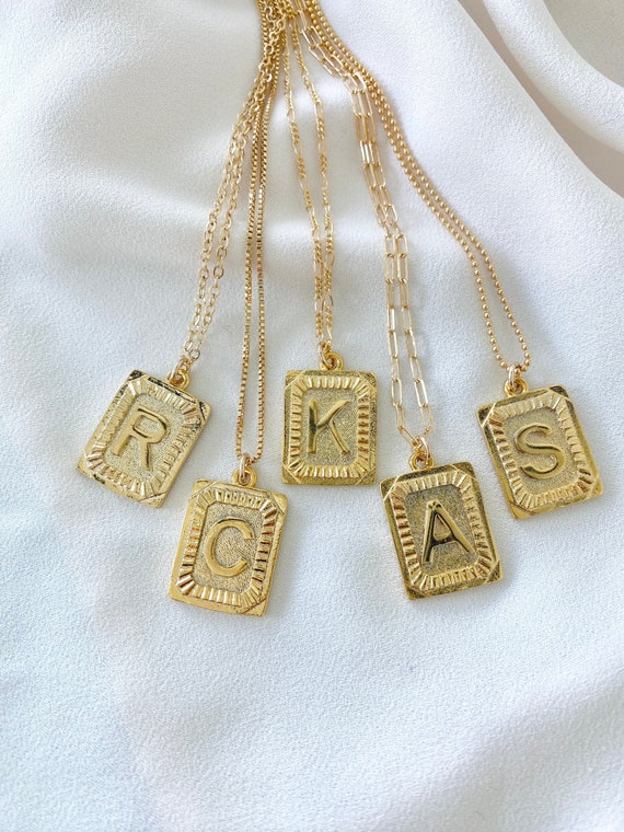 Gold Initial Necklace Vintage Style 