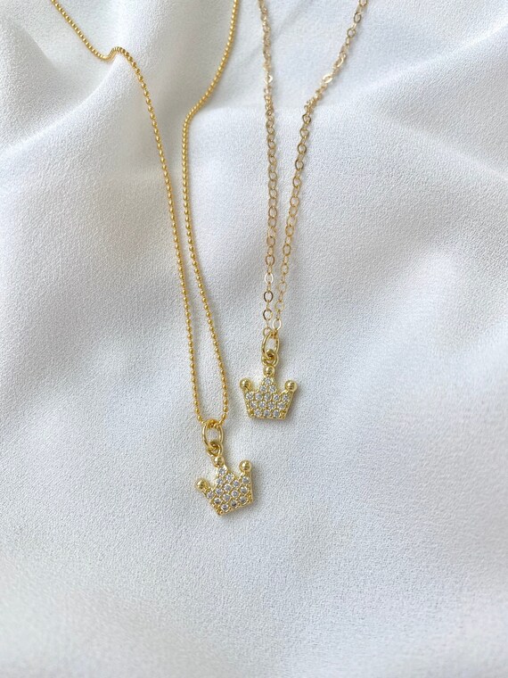 Dainty Gold Crown Necklace CZ Crown Pendant Necklace Queen Charm Gold Filled Ball Chain Minimalist Layering Necklaces Mini Tiara Charm Gift Etsy