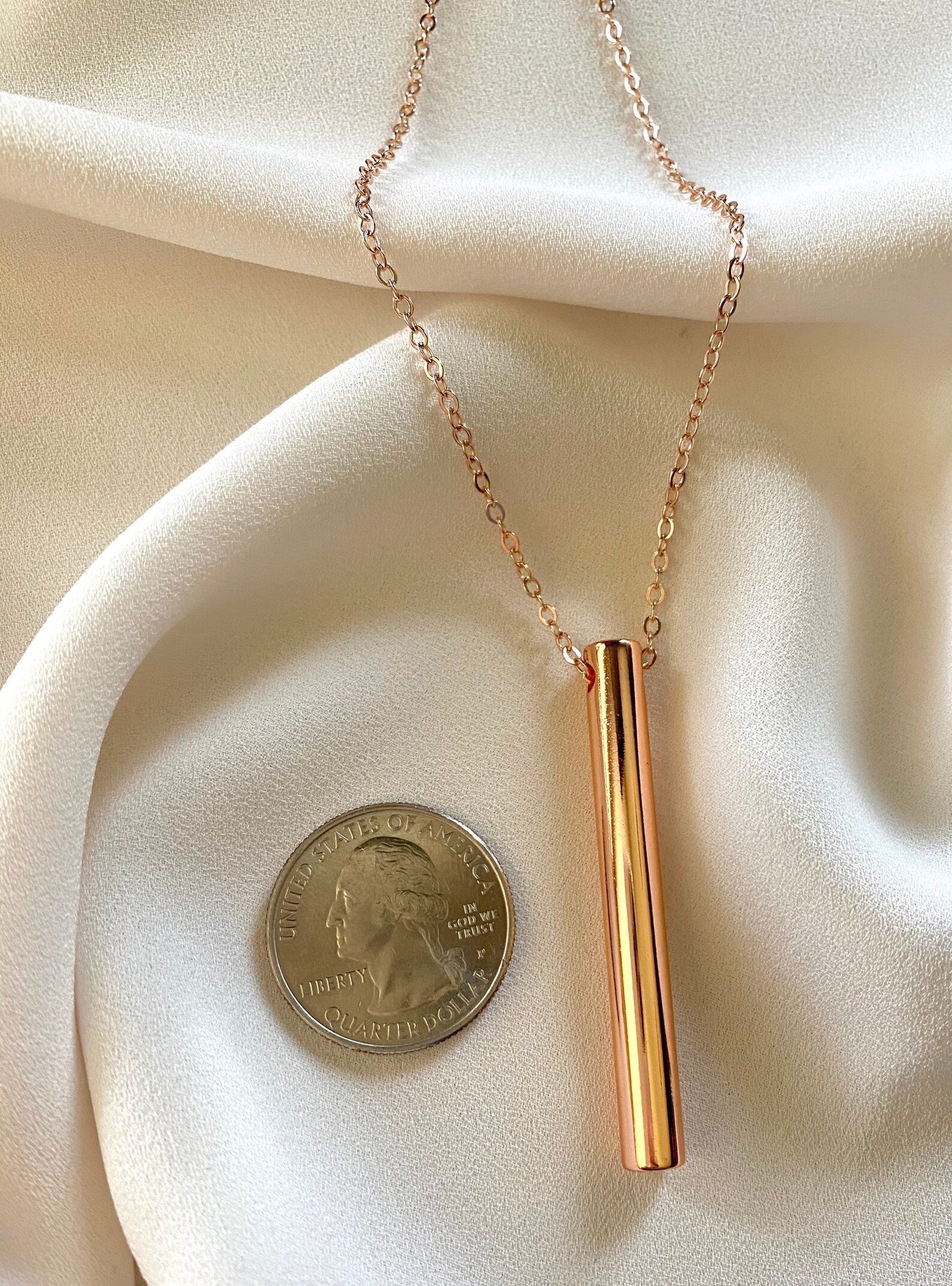 Rose Gold Bar Necklace Vertical Cylinder Bar Pendant Necklace Etsy