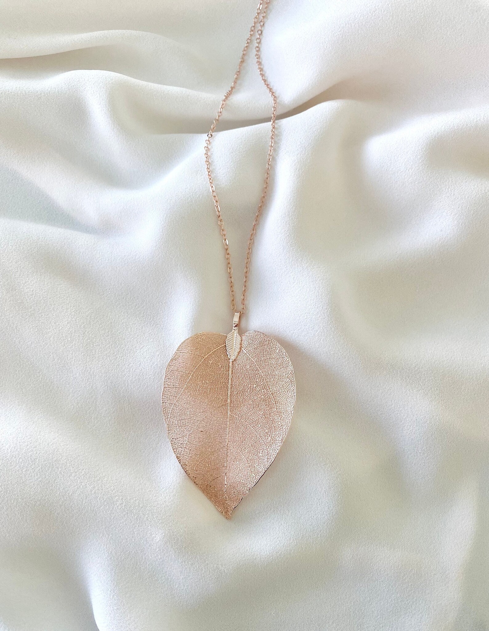 Rose Gold Leaf Necklace Long Layering Necklace Rose Gold Leaf Etsy