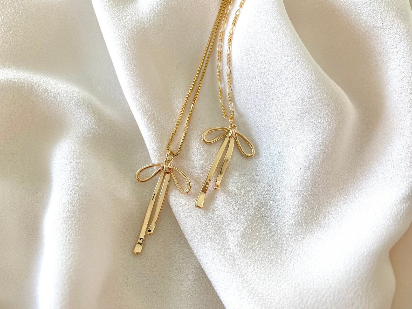 Gold Filled Ribbon Necklace Gold Bow Pendant Gold Ribbon Charm ...