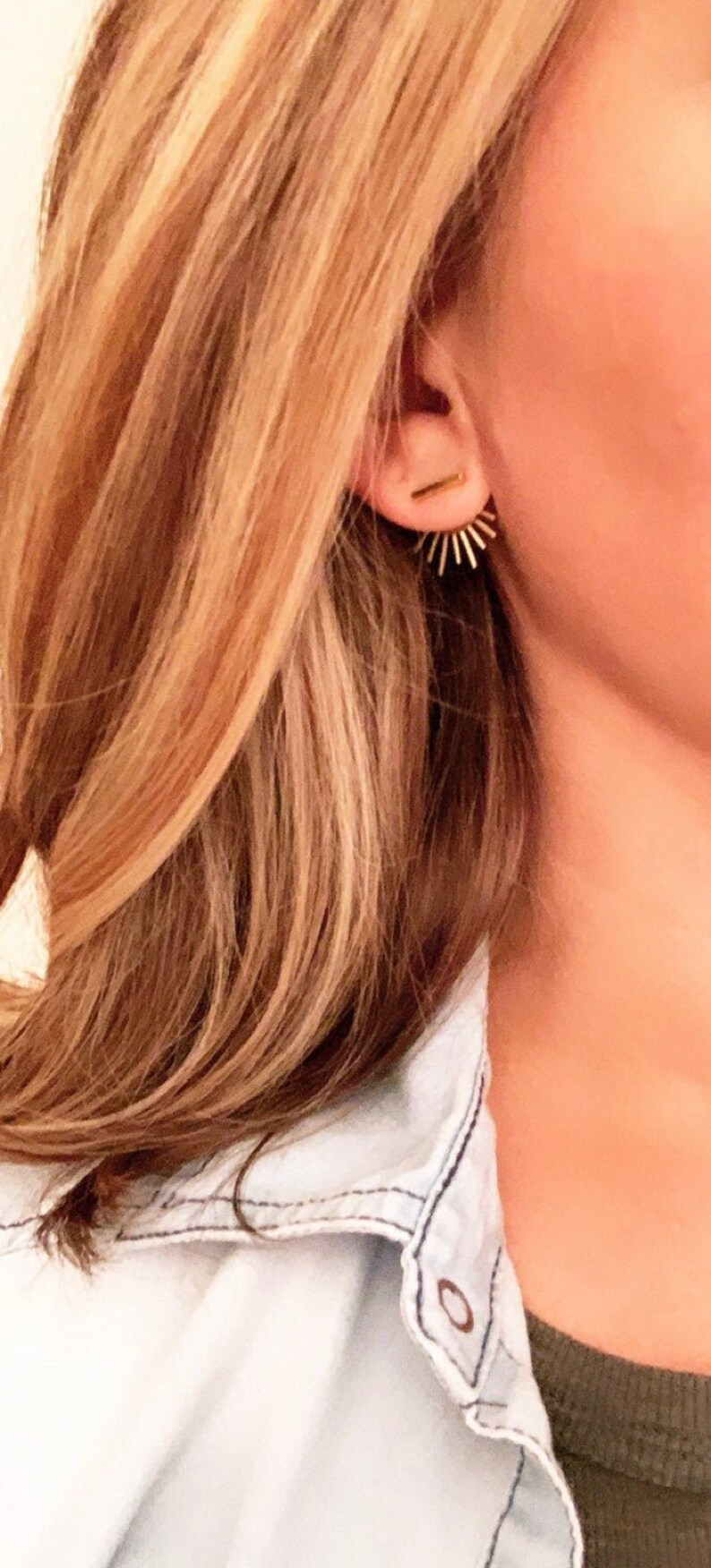 Earring Jackets Gold Fringe Earrings Minimalist Line Bar Etsy