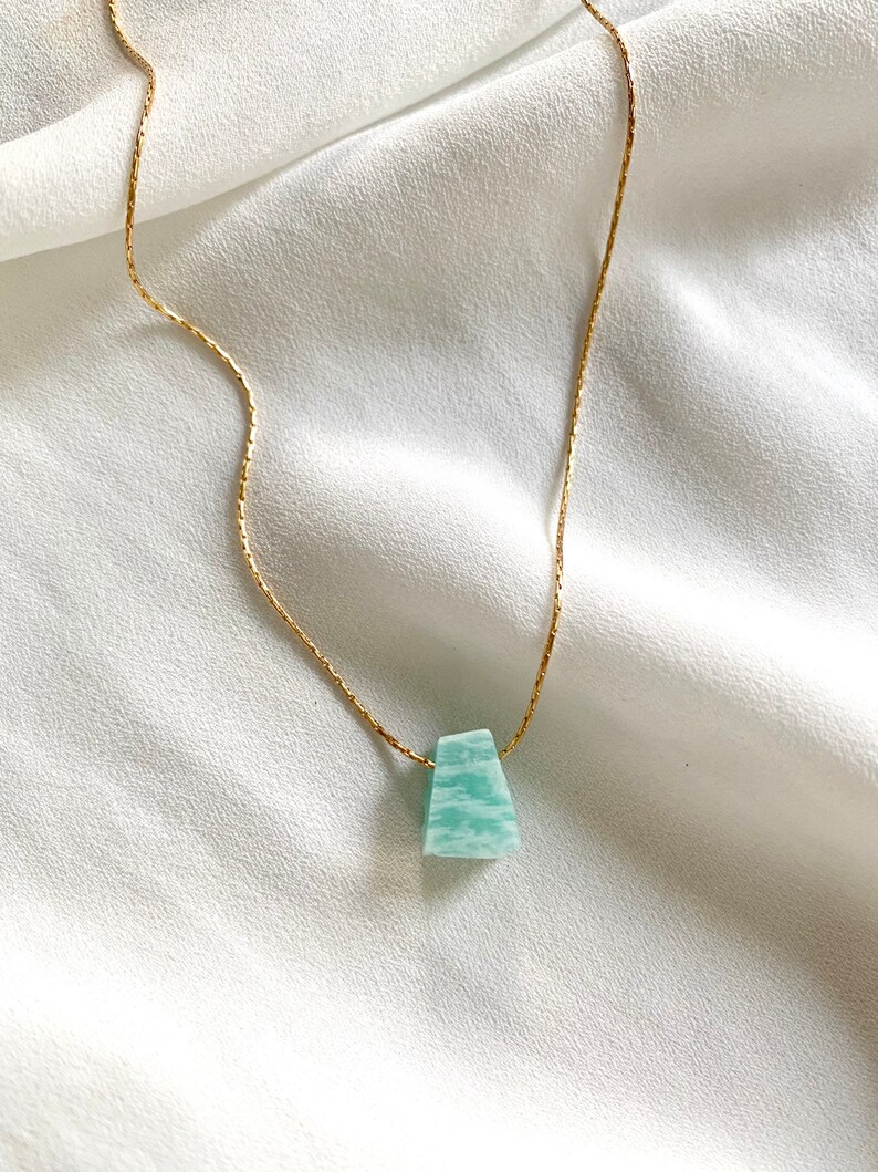 Dainty Amazonite Necklace Geometric Gemstone Necklace Floating Charm Necklace Amazonite Pendant Necklace Delicate Gemstone Necklace Gift