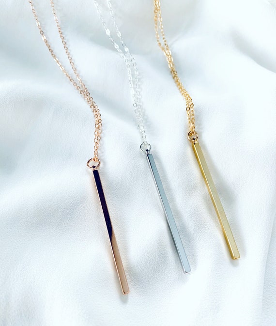 Rose Gold Bar Necklace 14k Rose Gold Filled Vertical Rectangle Bar