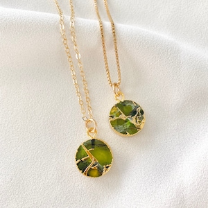 Peridot Necklace Green Peridot Coin Pendant Necklace Green Crystal Medallion Girlfriend Gift August Birthstone Gold Filled Box Chain Gift image 8