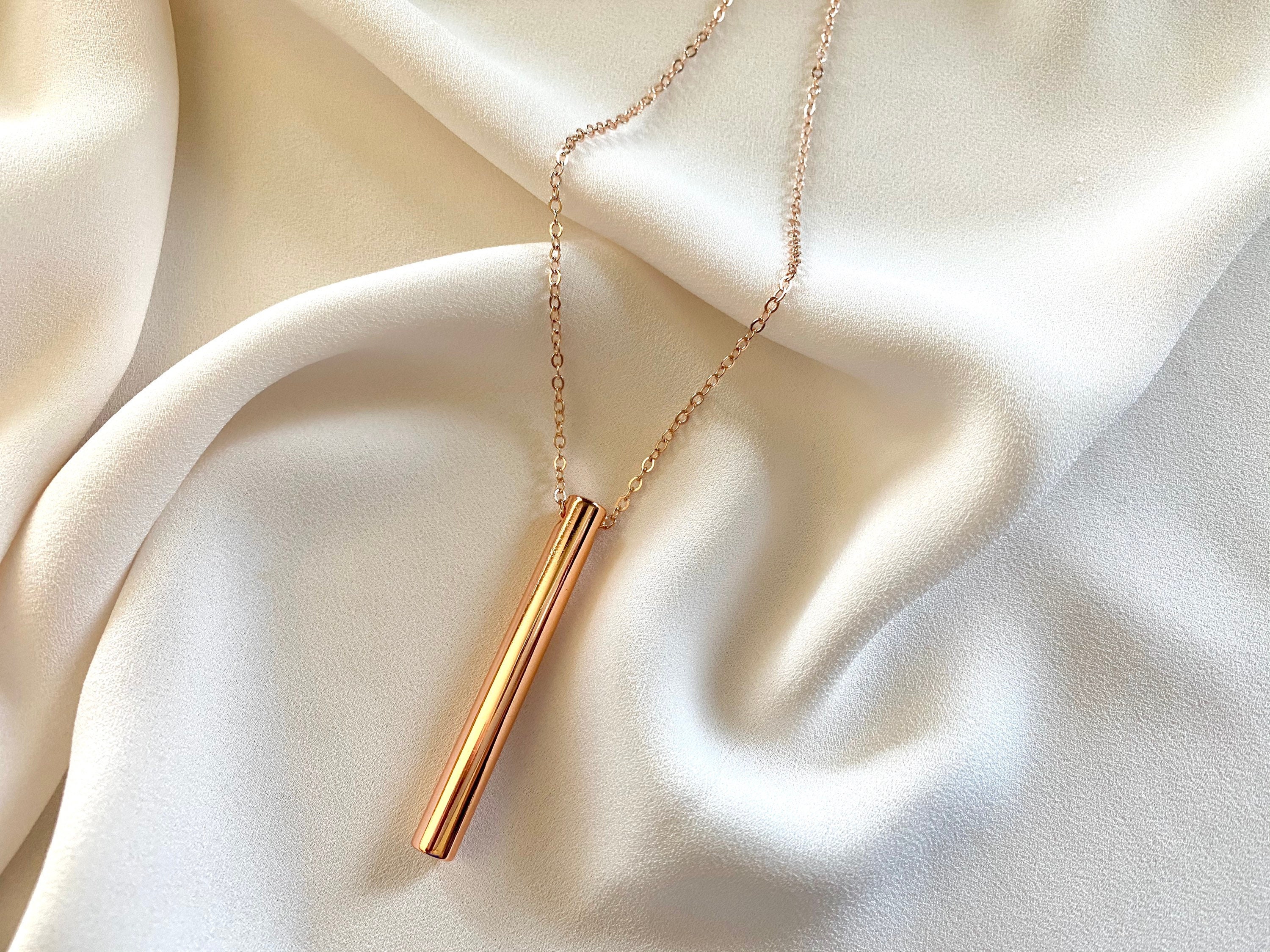 Rose Gold Bar Necklace Vertical Cylinder Bar Pendant Necklace Etsy