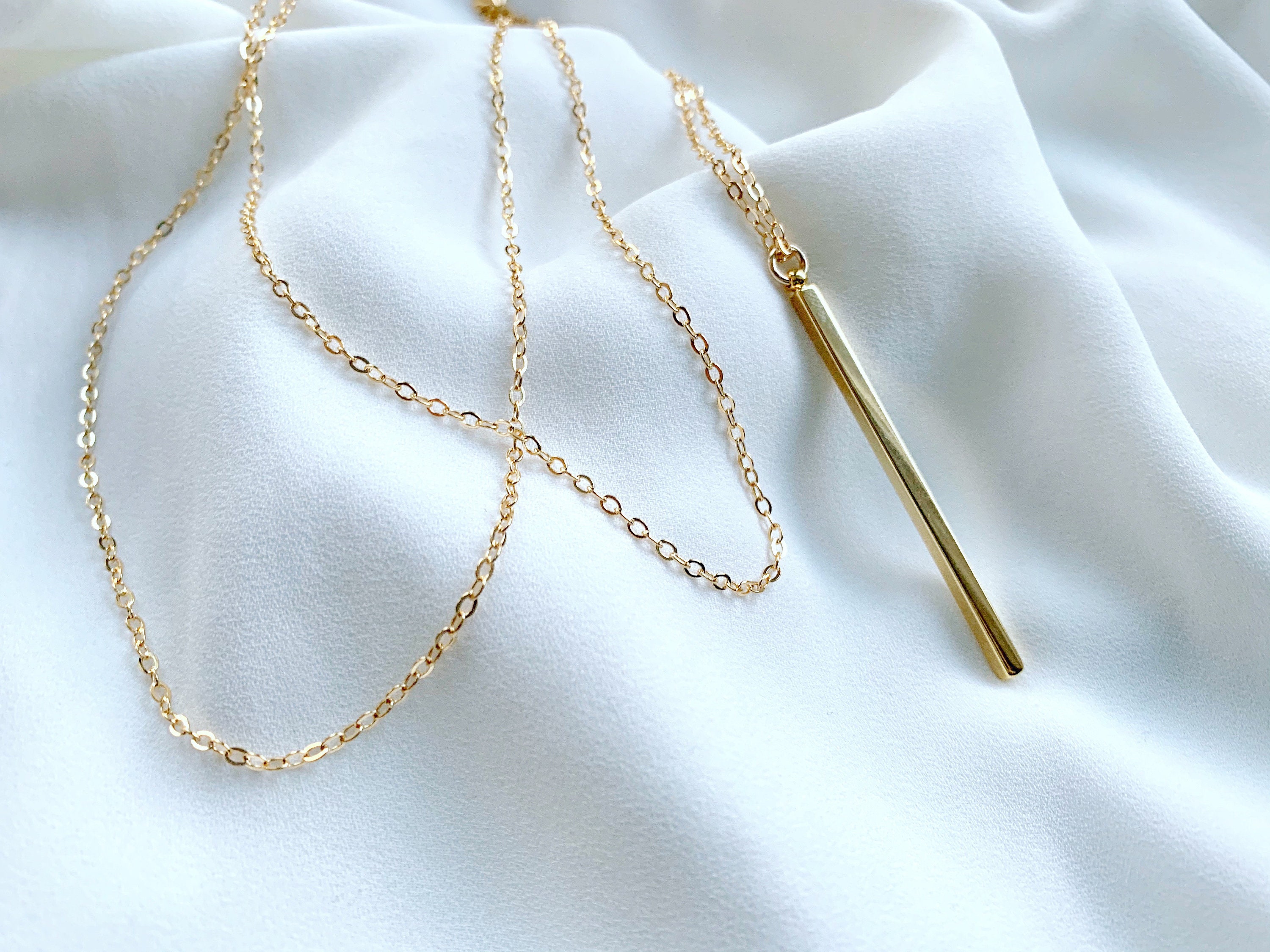 Gold Bar Necklace 14k Gold Filled Vertical Rectangle Bar | Etsy