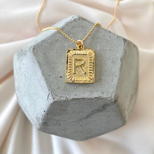 Gold Initial M Necklace Vintage Style 