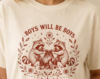 Boys Will Be Boys Raccoon Shirt, Funny Trash Panda Comfort Colors Tee, Vintage Animal Graphic T-Shirt, Quirky Raccoon Lover Gift