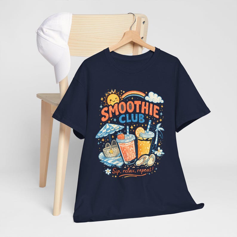 Shirt smoothieclub, retro zomer-T-shirt, shirt strandvakantie, leuk grafisch T-shirt, kleurrijk tropisch T-shirt afbeelding 7