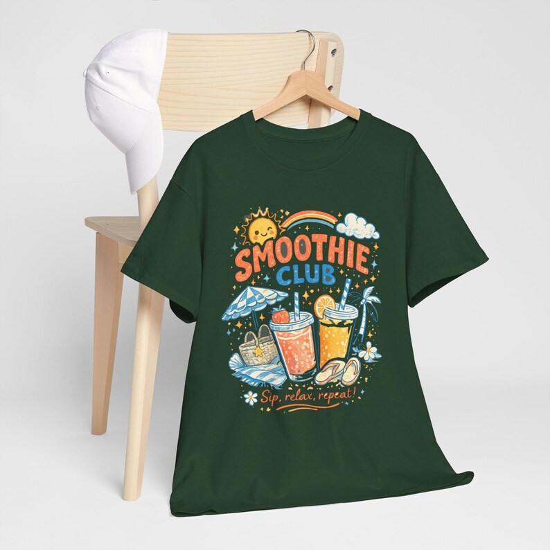 Shirt smoothieclub, retro zomer-T-shirt, shirt strandvakantie, leuk grafisch T-shirt, kleurrijk tropisch T-shirt afbeelding 12