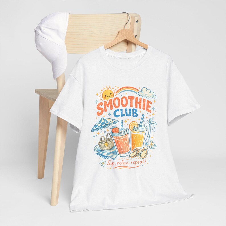 Shirt smoothieclub, retro zomer-T-shirt, shirt strandvakantie, leuk grafisch T-shirt, kleurrijk tropisch T-shirt afbeelding 5