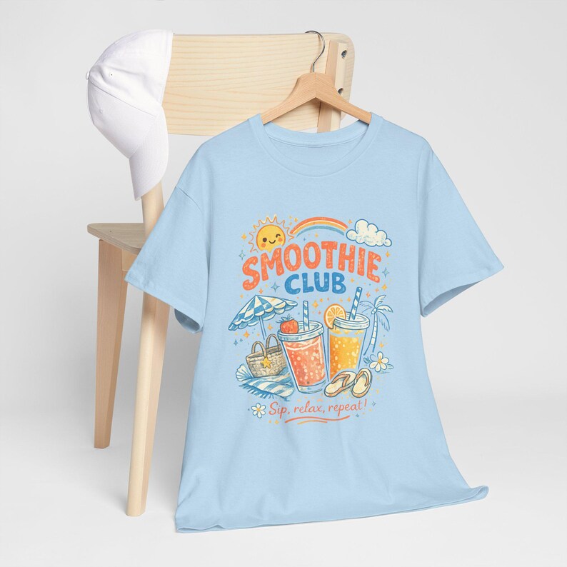 Shirt smoothieclub, retro zomer-T-shirt, shirt strandvakantie, leuk grafisch T-shirt, kleurrijk tropisch T-shirt afbeelding 6