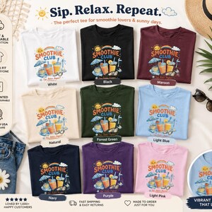 Shirt smoothieclub, retro zomer-T-shirt, shirt strandvakantie, leuk grafisch T-shirt, kleurrijk tropisch T-shirt afbeelding 2