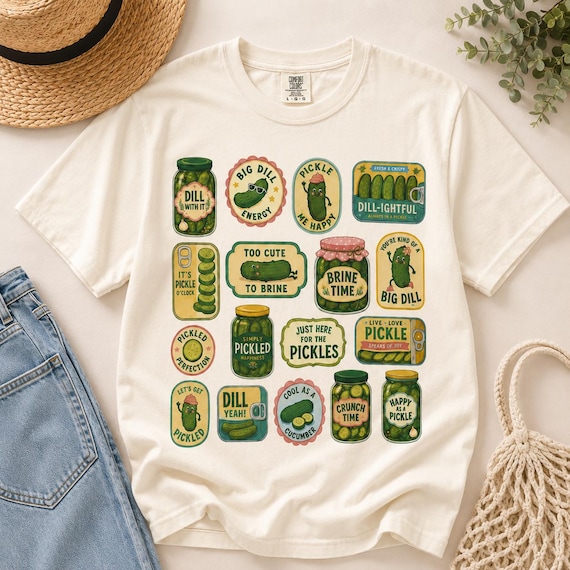 Funny Pickle Shirt, Retro Pickle Graphic Tee, Comfort Colors 1717, Cute Foodie Gift, Dill With It Pickle Lover Tee