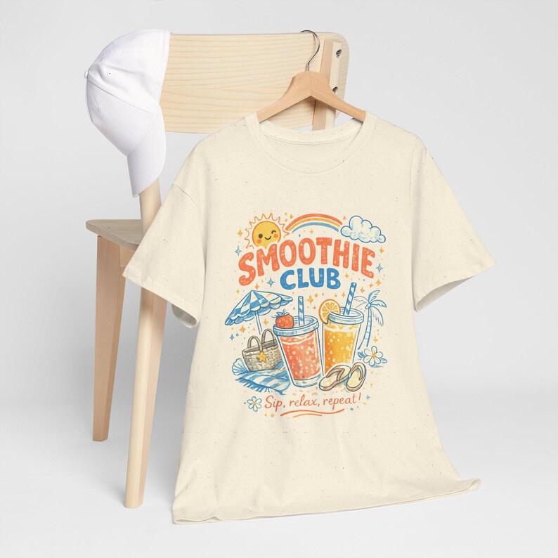 Shirt smoothieclub, retro zomer-T-shirt, shirt strandvakantie, leuk grafisch T-shirt, kleurrijk tropisch T-shirt afbeelding 11