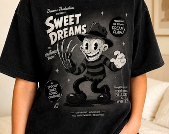 Sweet Dreams Horror Cartoon Shirt, Vintage Black and White Graphic Tee, Retro Spooky Comfort Colors 1717 T-Shirt