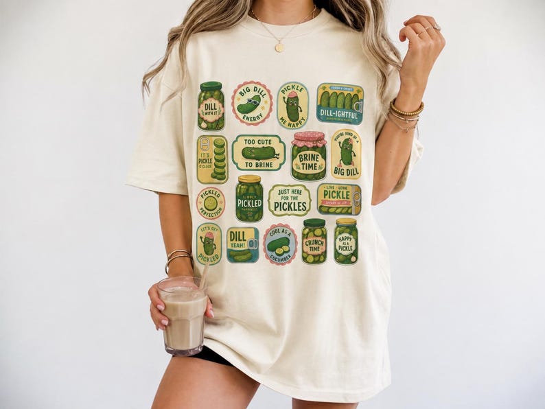 Funny Pickle Shirt, Retro Pickle Graphic Tee, Comfort Colors 1717, Cute Foodie Gift, Dill With It Pickle Lover Tee image 4