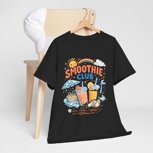 Shirt smoothieclub, retro zomer-T-shirt, shirt strandvakantie, leuk grafisch T-shirt, kleurrijk tropisch T-shirt afbeelding 4