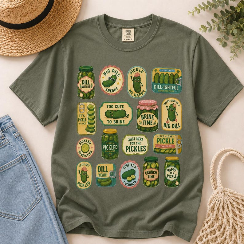 Funny Pickle Shirt, Retro Pickle Graphic Tee, Comfort Colors 1717, Cute Foodie Gift, Dill With It Pickle Lover Tee image 7
