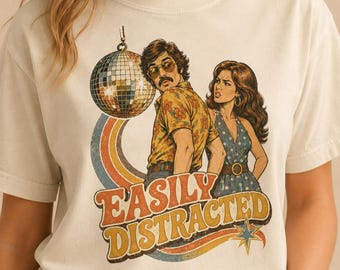 Easily Distracted Retro Disco Couple T-Shirt | 70s Vintage Roller Disco Graphic
