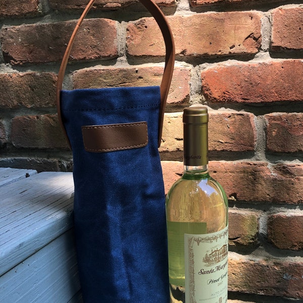 Wine Tote Bag | Reusable Modern Durable Waxed Canvas | Add a bottle of Wine for a great Valentine's Day Gift | Reusable Wine Bag | BYOB Wine