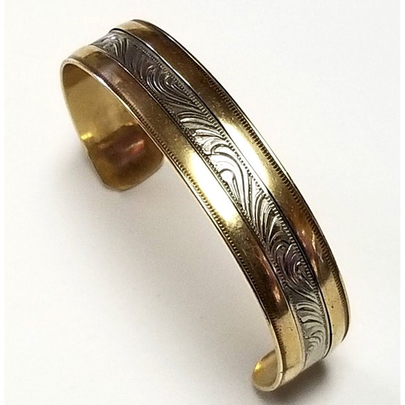 Mexico Silver Gold Filled Cuff Bracelet Scroll De… - image 4