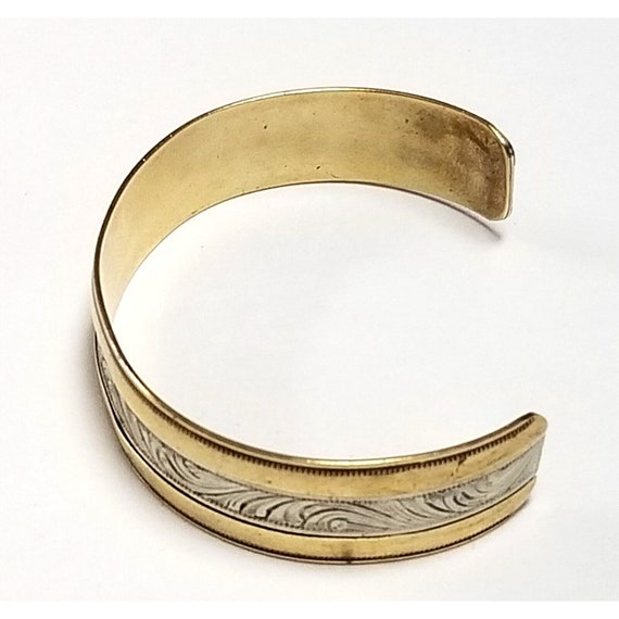 Mexico Silver Gold Filled Cuff Bracelet Scroll De… - image 6