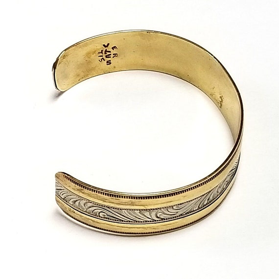 Mexico Silver Gold Filled Cuff Bracelet Scroll De… - image 7
