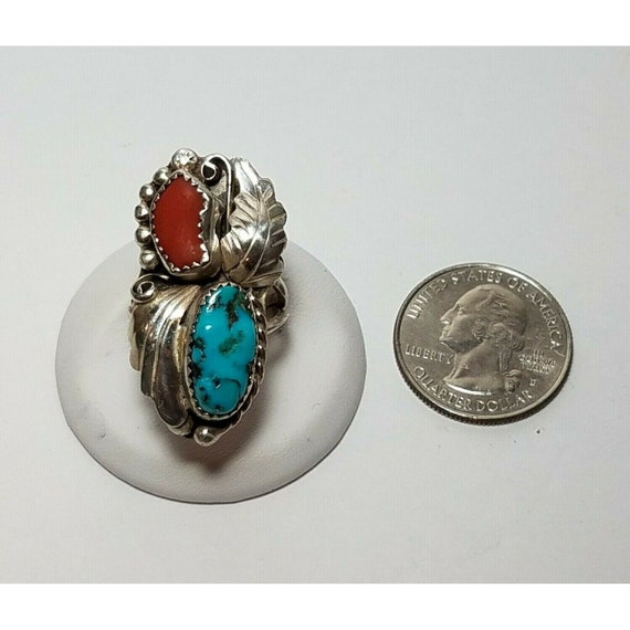 Native American Sterling Silver Turquoise Coral R… - image 8