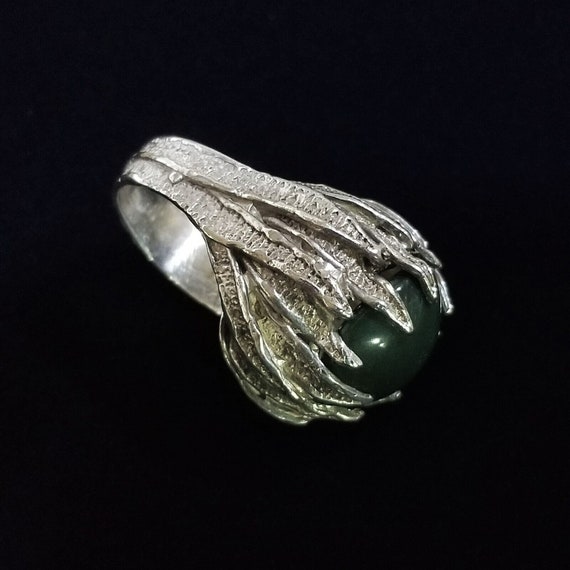 Sterling Silver Bloodstone Ring Brutalist Artisan… - image 8