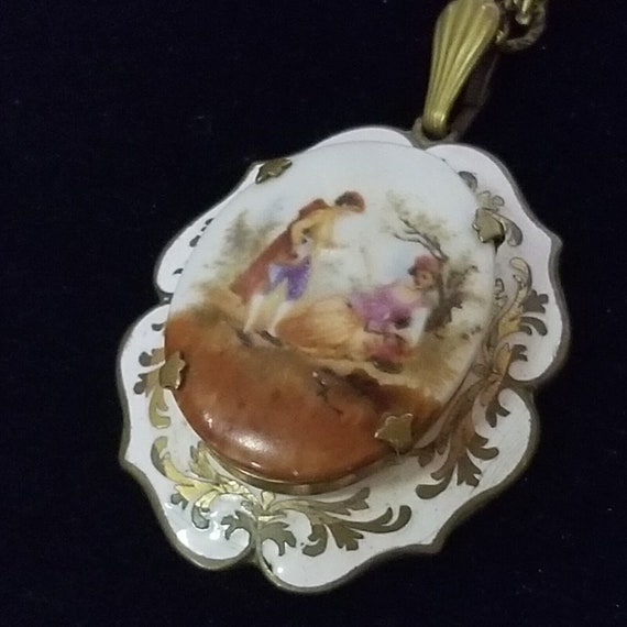 Antique Vintage Hand Painted Porcelain Pendant Ca… - image 5