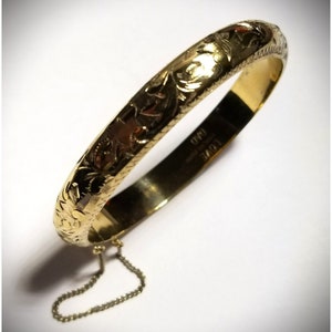 Vintage Signed Hayward Gold Filled Sterling Silver Hinged Bracelet Etched Flowers 6 3/4