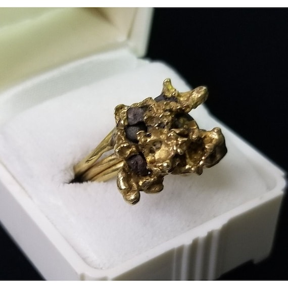 Vintage Brass Nugget Ring Organic Pebble Artisan … - image 2