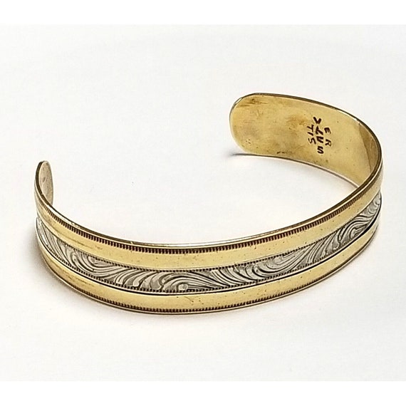 Mexico Silver Gold Filled Cuff Bracelet Scroll De… - image 5
