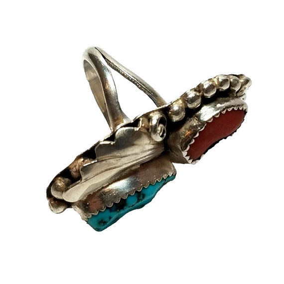 Native American Sterling Silver Turquoise Coral R… - image 6