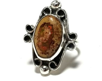 Vintage Sterling Silver Mexico JLF Jose Luis Flores Taxco Ring Cantera Fire Opal 975