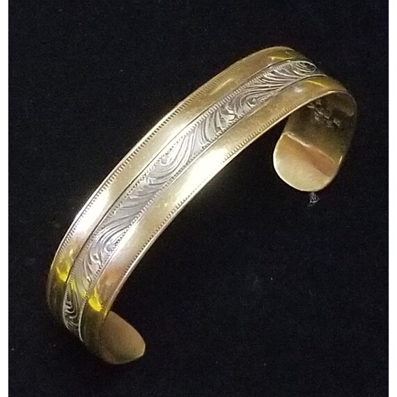 Mexico Silver Gold Filled Cuff Bracelet Scroll De… - image 2
