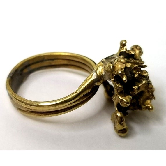Vintage Brass Nugget Ring Organic Pebble Artisan … - image 3