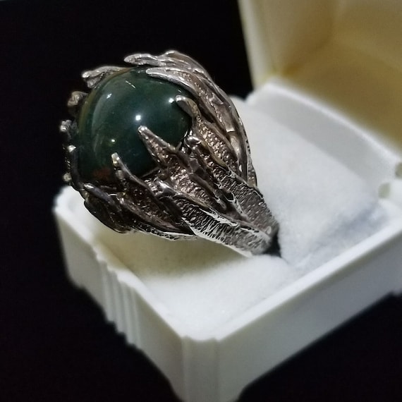 Sterling Silver Bloodstone Ring Brutalist Artisan… - image 1