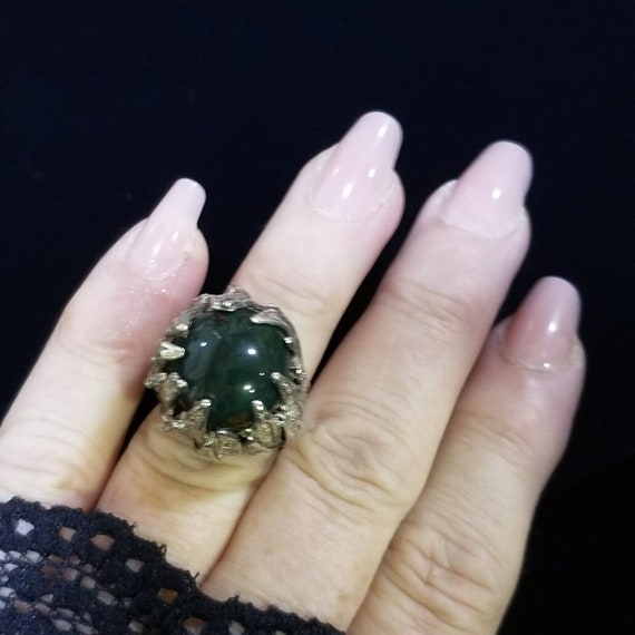 Sterling Silver Bloodstone Ring Brutalist Artisan… - image 2