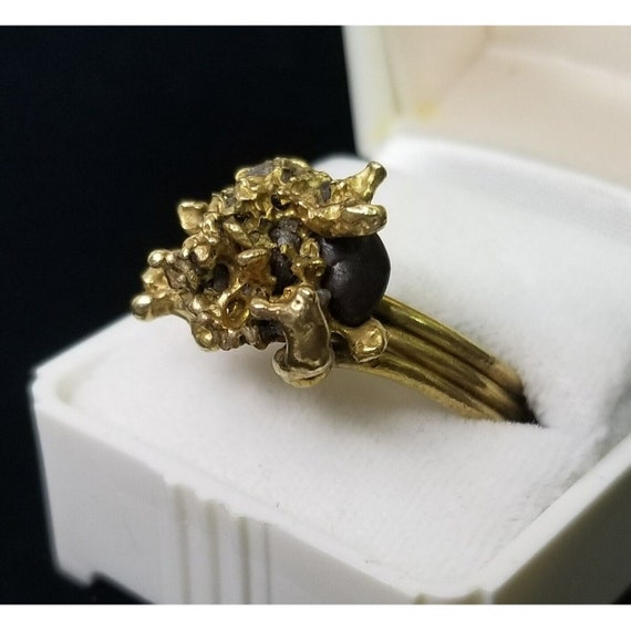 Vintage Brass Nugget Ring Organic Pebble Artisan … - image 5