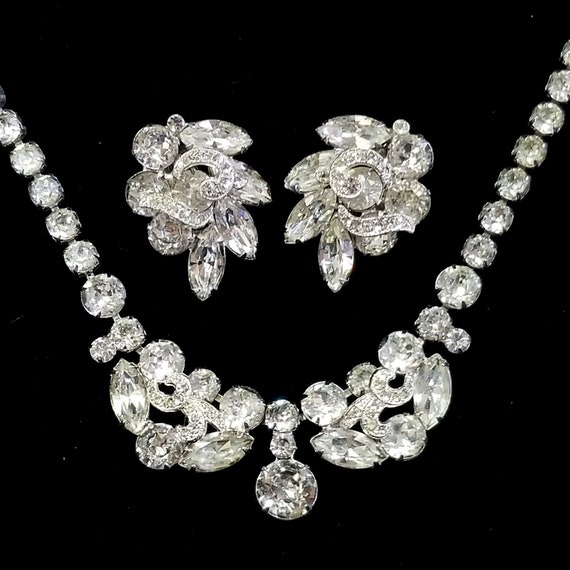 Vintage Eisenberg Rhinestone Necklace Earrings We… - image 2