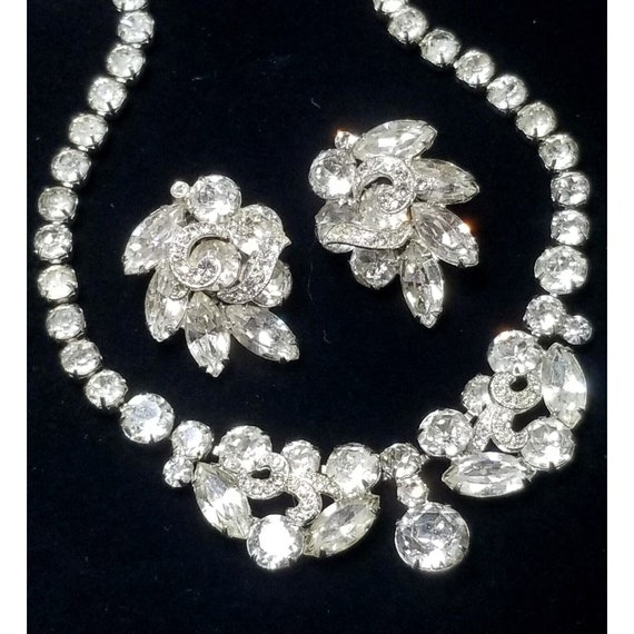 Vintage Eisenberg Rhinestone Necklace Earrings We… - image 1