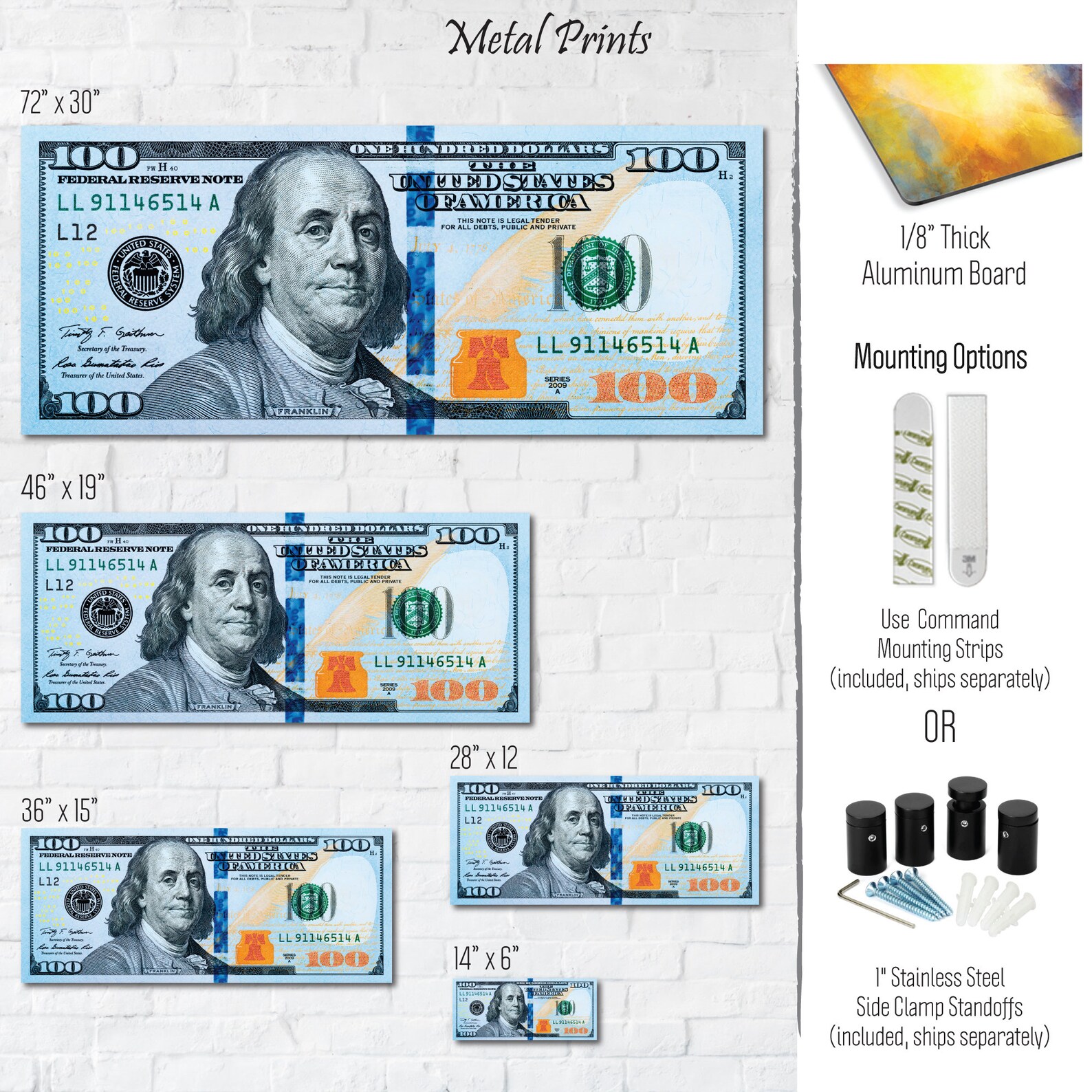 100 Dollar Bill Money Canvas Art Choose From 10 Designs Etsy