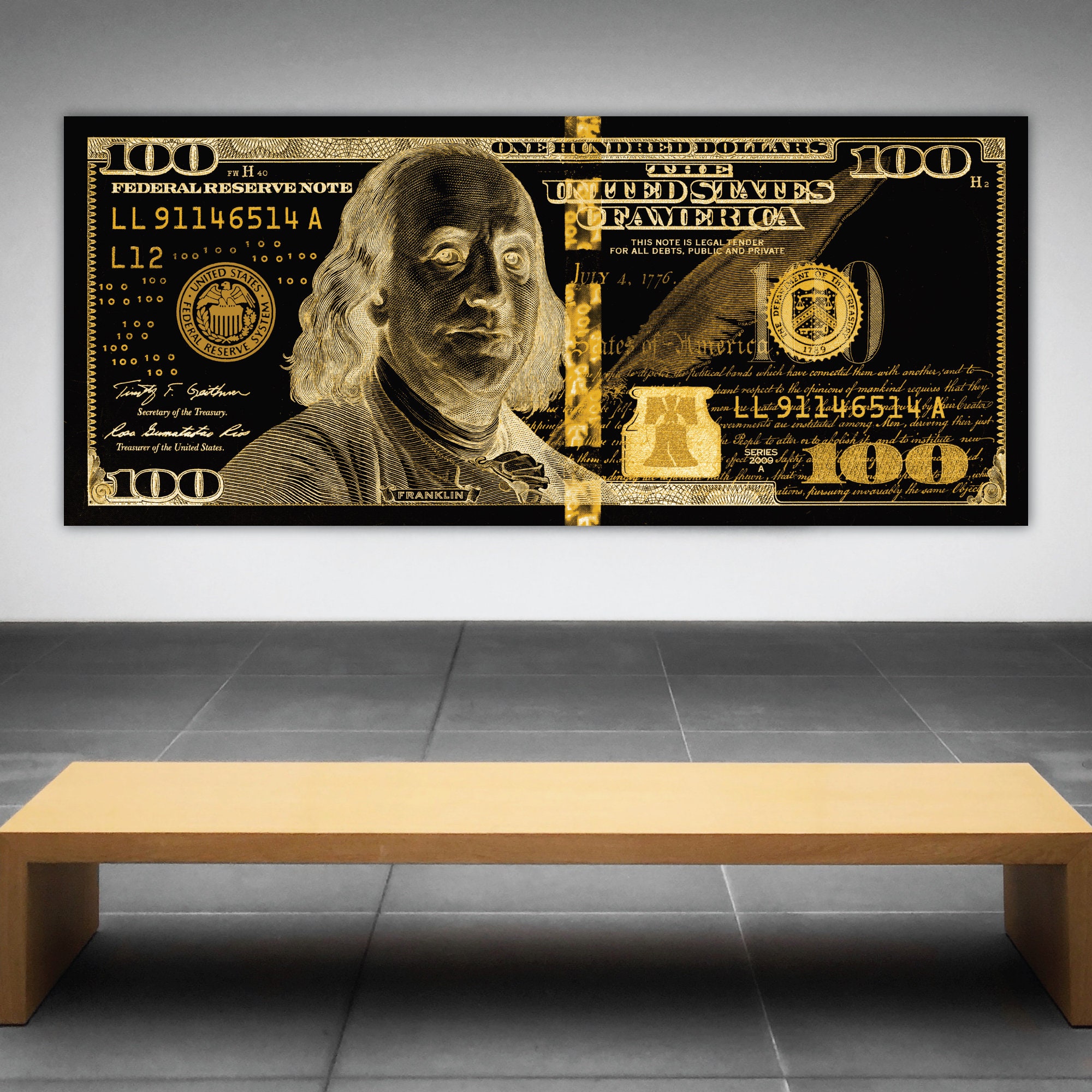  AWESOMETIK 100 Dollar Bill Money Press Design Canvas Print  Art Home. Ready to Hang. Made in USA (36in x 16in Modern Black Framed,  Original Benjamin): Posters & Prints