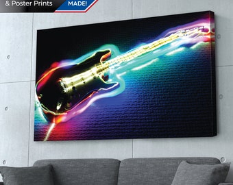 Guitar Neon Abstract Art Print: Music Room Wall Decor